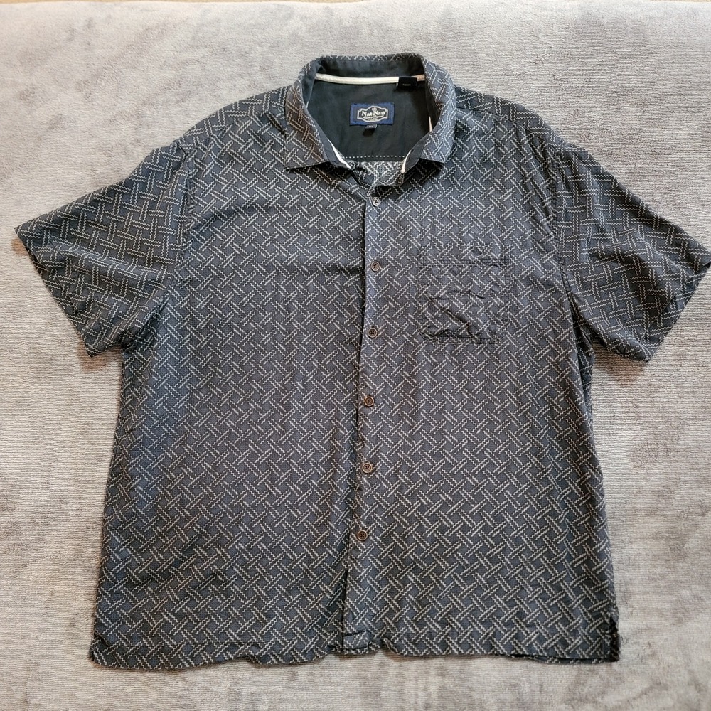 Nat Nast Men's Short Sleeve Silk Blend Button-Up Shirt Size XL